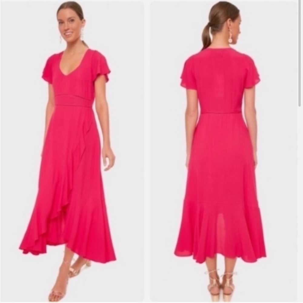 Tuckernuck Pink Ruched Flutter Sleeve Maxi Dress